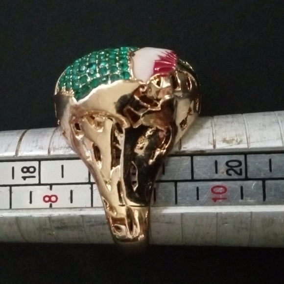 Goldstone Enamel Lotus Rhinestone Ring Sz 9 - Picture 6 of 6